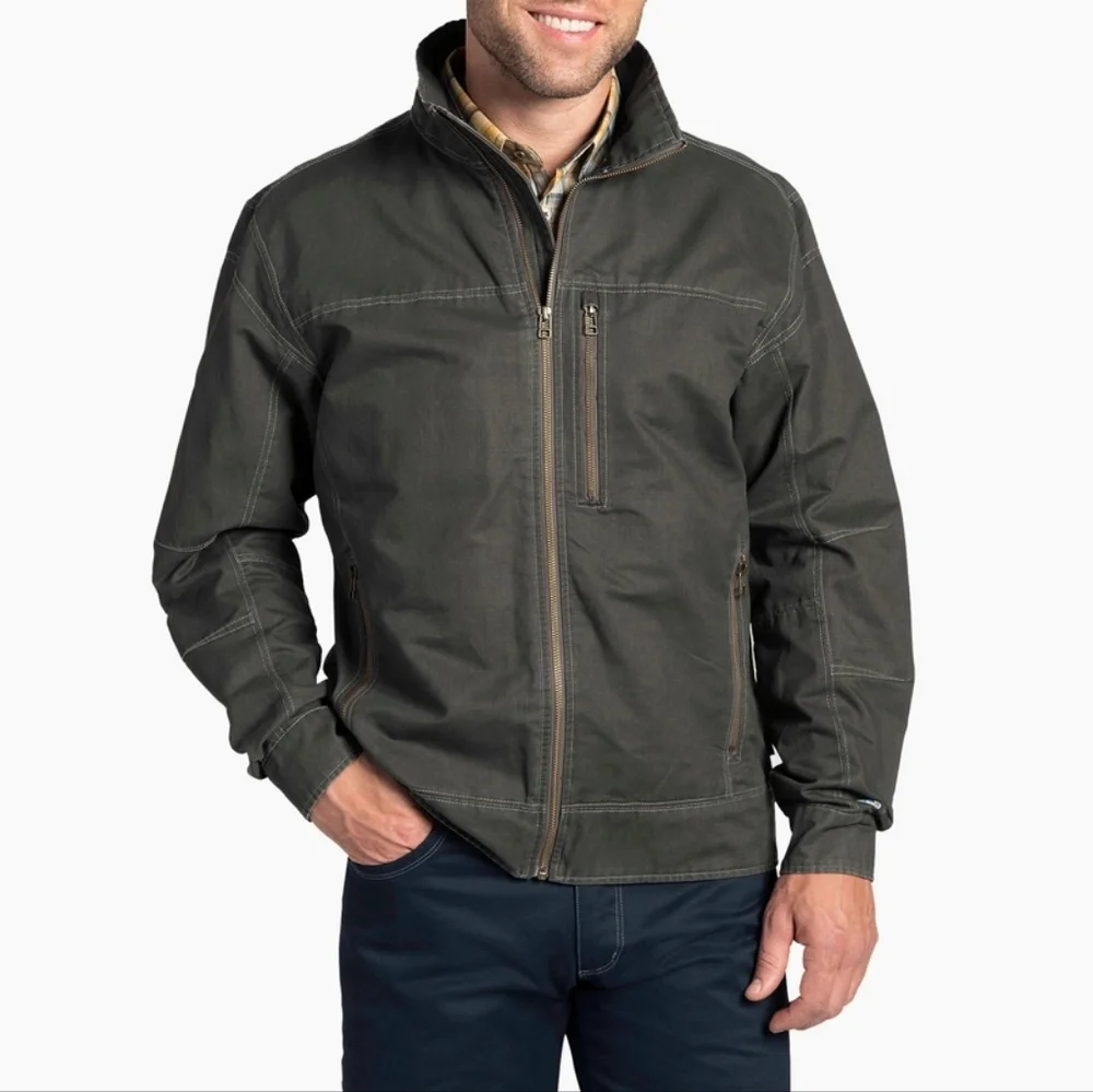 Kuhl Burr Jacket Mens XXL Gray Olive Green Zip-up Waxed Canvas Gunmetal Sty 1052 - Picture 1 of 13